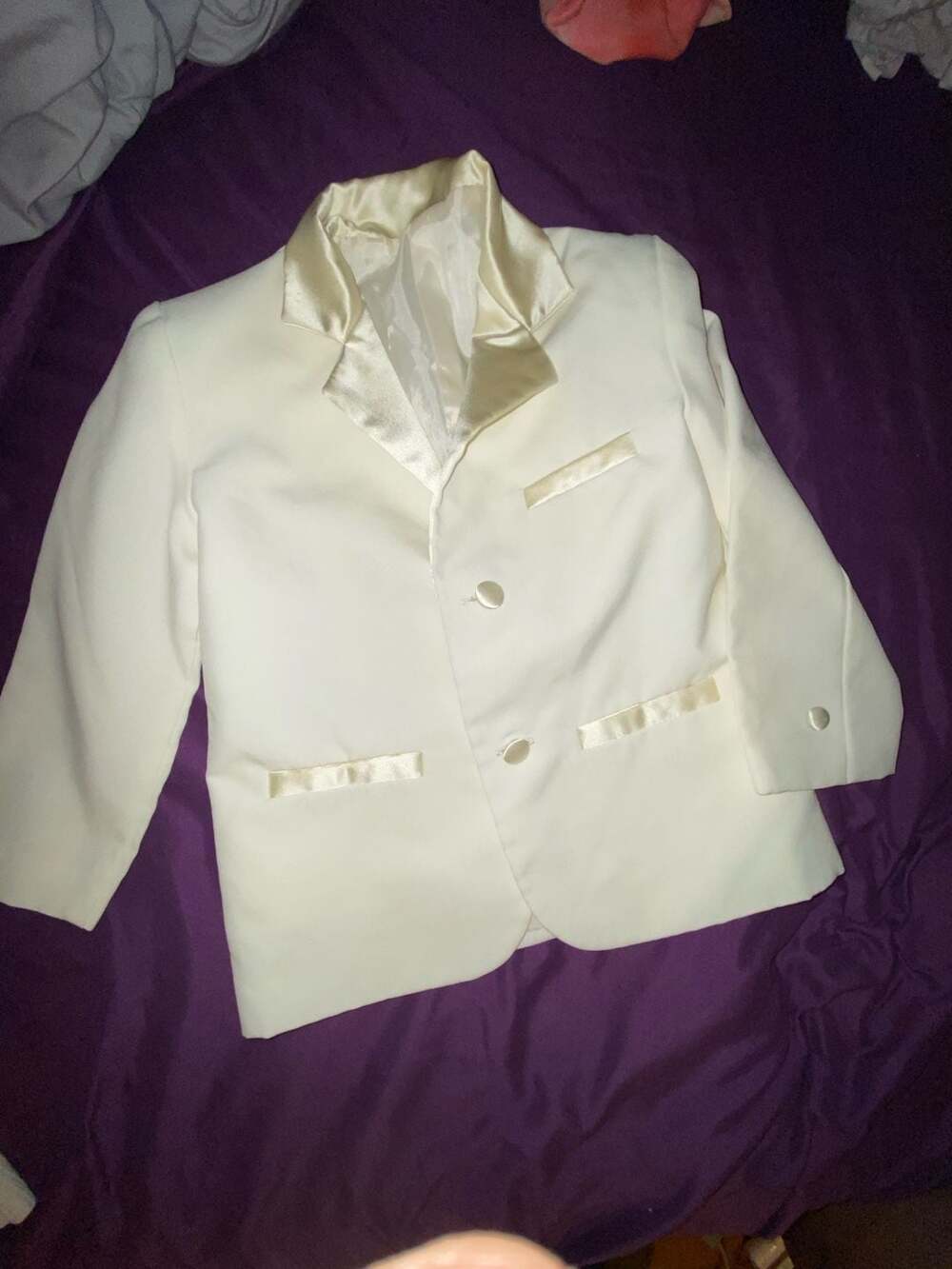 Boys Ivory Tuxedo Formal Suit Jacket and Pants Set with Satin Trim Size 5